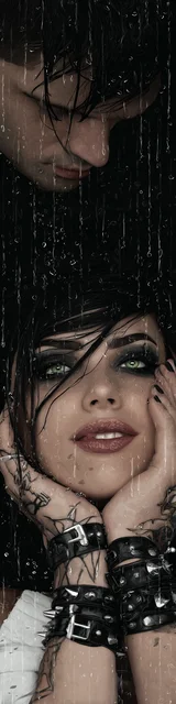 Free dark romance bookmark featuring a goth couple standing in the rain